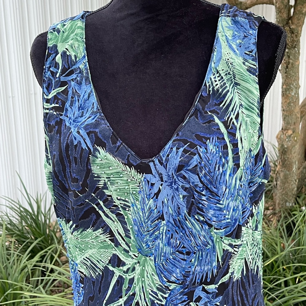 Vintage Eva Blue Y2K Tropical Beaded Midi Dress - Picture 4 of 5